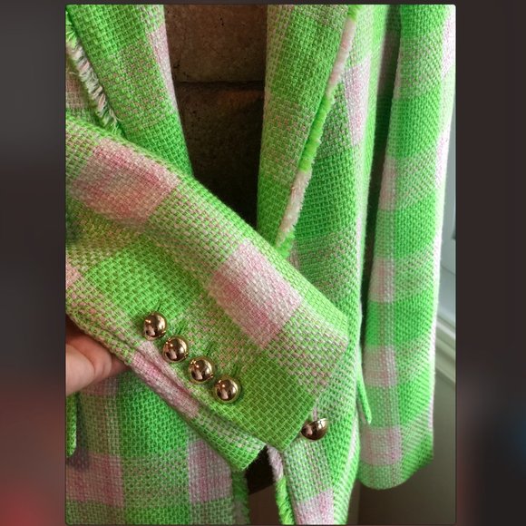 Mango neon tweed checkered blazer - Picture 7 of 11